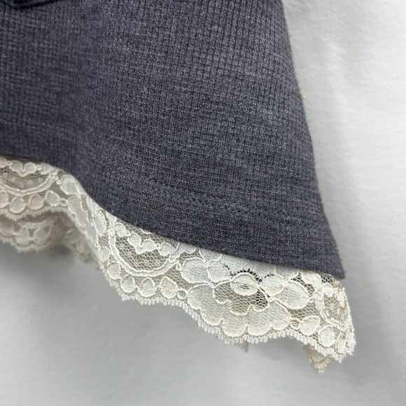 LOGO Lori Goldstein Gray Waffle Knit Tunic Top Size M Lace Trim A-Line - Picture 4 of 9